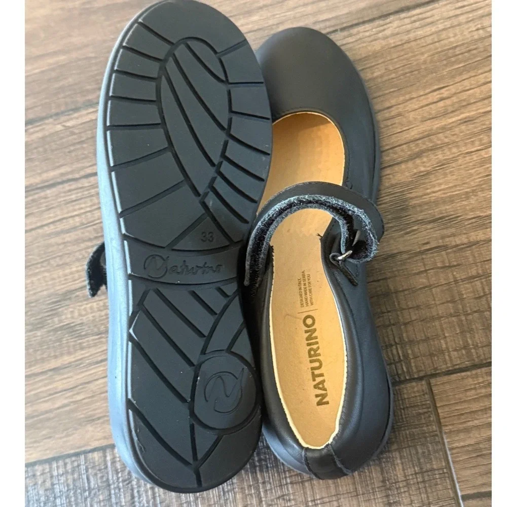 Naturino Girls Black Leather Mary Jane School Shoes Hook & Loop EU 33 NWOB